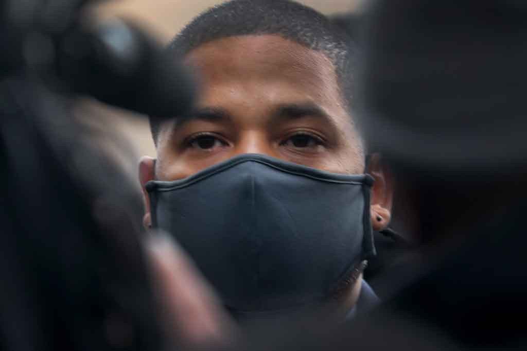 Mantan aktor serial televisi Empire Jussie Smollett tiba di Gedung Pengadilan Kriminal Leighton, di Chicago, Illinois, untuk sidang vonisnya pada Kamis, 10 Maret 2021 waktu setempat.