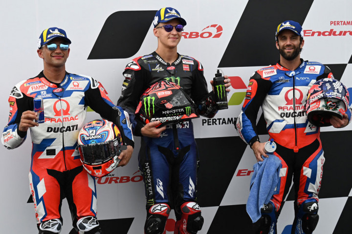 Pembalap tim Monster Energy Yamaha itu mencatatkan waktu terbaik 1:31,067, mengungguli duet tim Pramac Racing Jorge Martin (+0,213) dan Johann Zarco (0,311) yang melengkapi posisi start baris terdepan.