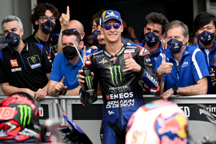 Fabio Quartararo mengklaim pole position balapan Grand Prix Indonesia, sekaligus mencetak rekor baru Sirkuit Pertamina Mandalika, Sabtu, 19 Maret 2022.