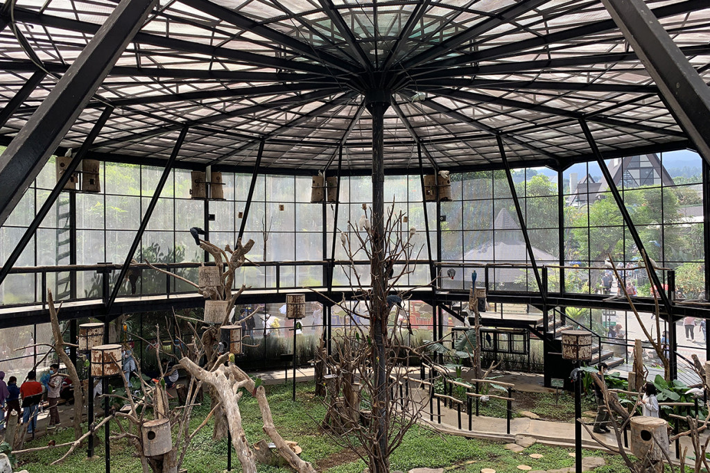 Lembang Park & Zoo mempunyai banyak spot foto Instagramable, salah satunya di Bird Aviary atau sangkar burung raksasa.