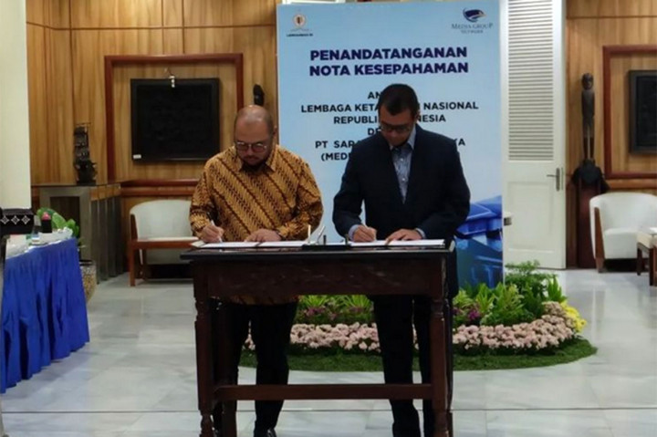 Media Group Network melakukan penandatanganan nota kesepahaman (MoU) bersama Lembaga Ketahanan Nasional RI (Lemhannas) di Gedung Lemhannas, Jakarta, Rabu, 18 Mei 2022. 