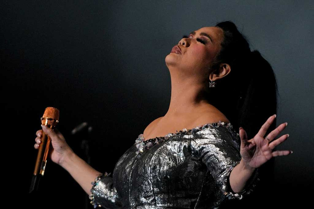 Vina menjadi pengisi acara paling akhir di antara musisi lainnya dalam perhelatan festival musik jazz tahunan itu. Malam itu, Vina tampil mengenakan gaun silver, tampak selaras dengan pembawaan riang khasnya.