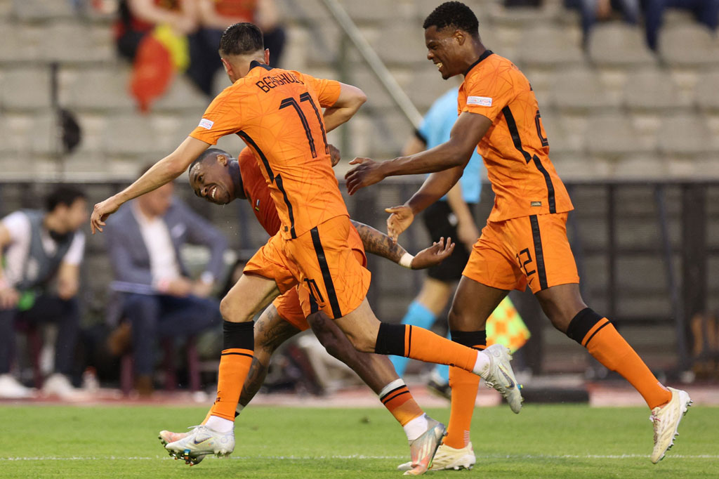 Belanda mampu unggul lebih dulu pada menit ke-40 lewat tembakan keras Steven Bergwijn dari luar kotak penalti yang tak mampu dijangkau oleh kiper Belgia Simon Mignolet. Skor berubah menjadi 1-0 yang bertahan hingga babak pertama usai.