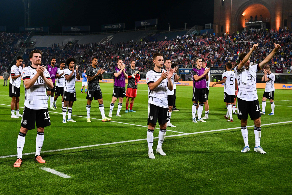 Timnas Jerman bermain imbang melawan Italia dengan skor 1-1 di babak penyisihan Grup C UEFA Nations League 2022, di Stadio Renato Dall'ara, Bologna, Minggu, 5 Juni 2022, dini hari WIB.