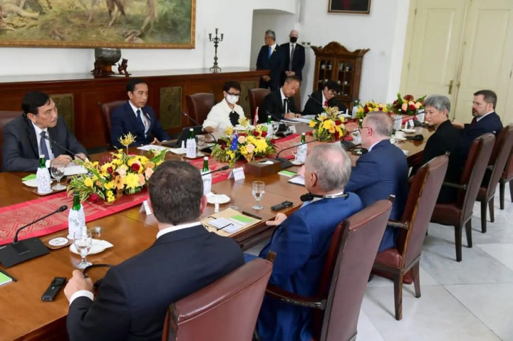 Presiden Joko Widodo menggelar pertemuan bilateral dengan Perdana Menteri (PM) Australia Anthony Albanese dalam kunjungan resminya ke Istana Kepresidenan Bogor, Jawa Barat, Senin, 6 Juni 2022. 