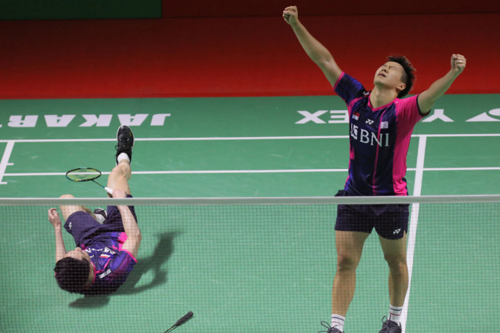 The Minions melaju ke babak semifinal usai mengalahkan lawannya dalam rubber game dengan skor 10-21, 21-11 dan 21-18.