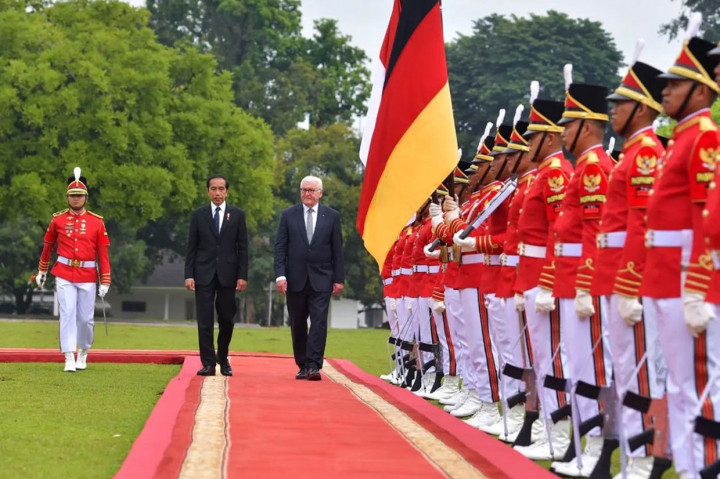 Presiden Joko Widodo (Jokowi) menerima kunjungan kenegaraan Presiden Federasi Jerman Frank-Walter Steinmeier di Istana Kepresidenan Bogor, Kamis, 16 Juni 2022.
