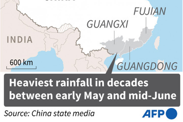 Menurut Pusat Meteorologi Nasional Tiongkok, curah hujan rata-rata di Provinsi Guangdong, Fujian dan Guangxi antara awal Mei dan pertengahan Juni mencapai 621 milimeter (24 inci), tertinggi sejak 1961.