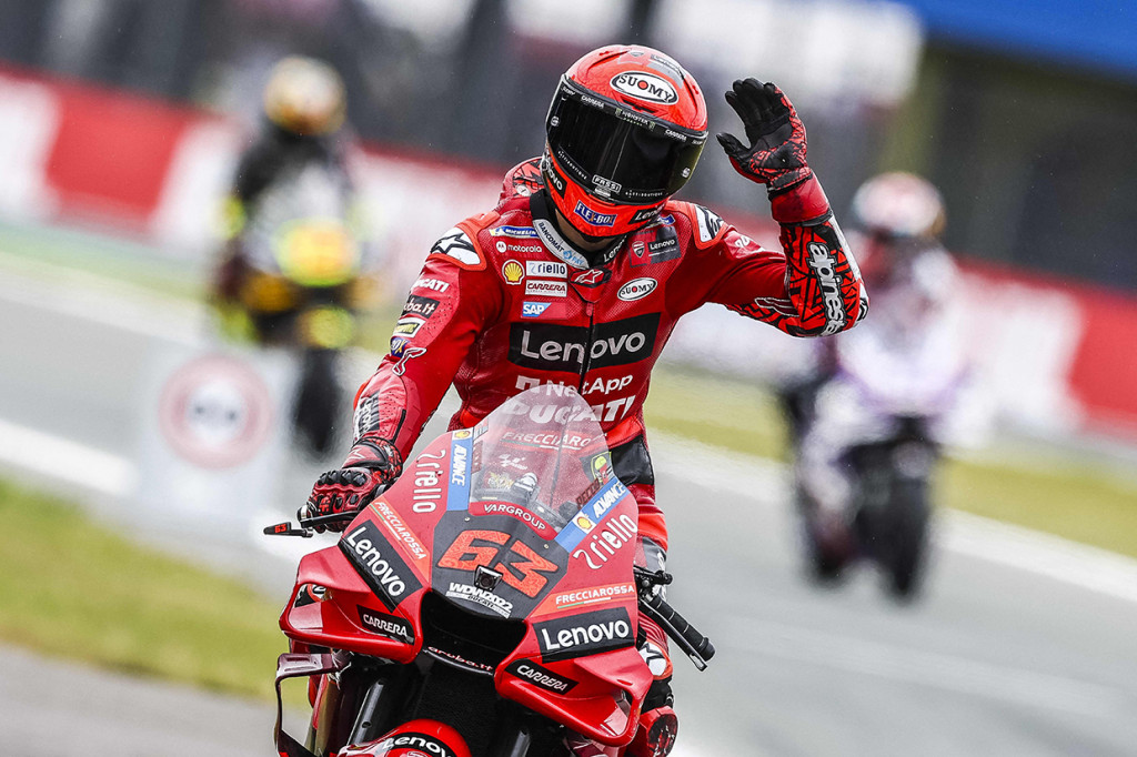 Pembalap Ducati Lenovo Francesco Bagnaia menjuarai MotoGP Belanda 2022 di Sirkuit Assen, Minggu, 26 Juni 2022. 