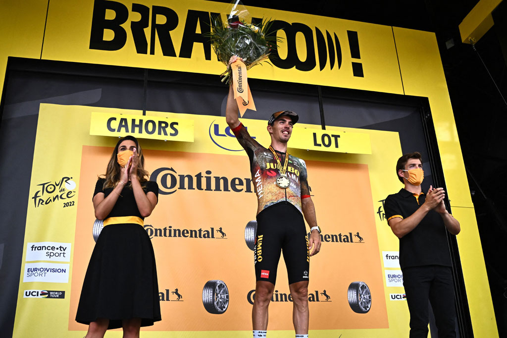 Ini adalah kemenangan etape kelima bagi Jumbo di Tur 2022 dengan Vingegaard dan Wout van Aert masing-masing memenangi dua etape.