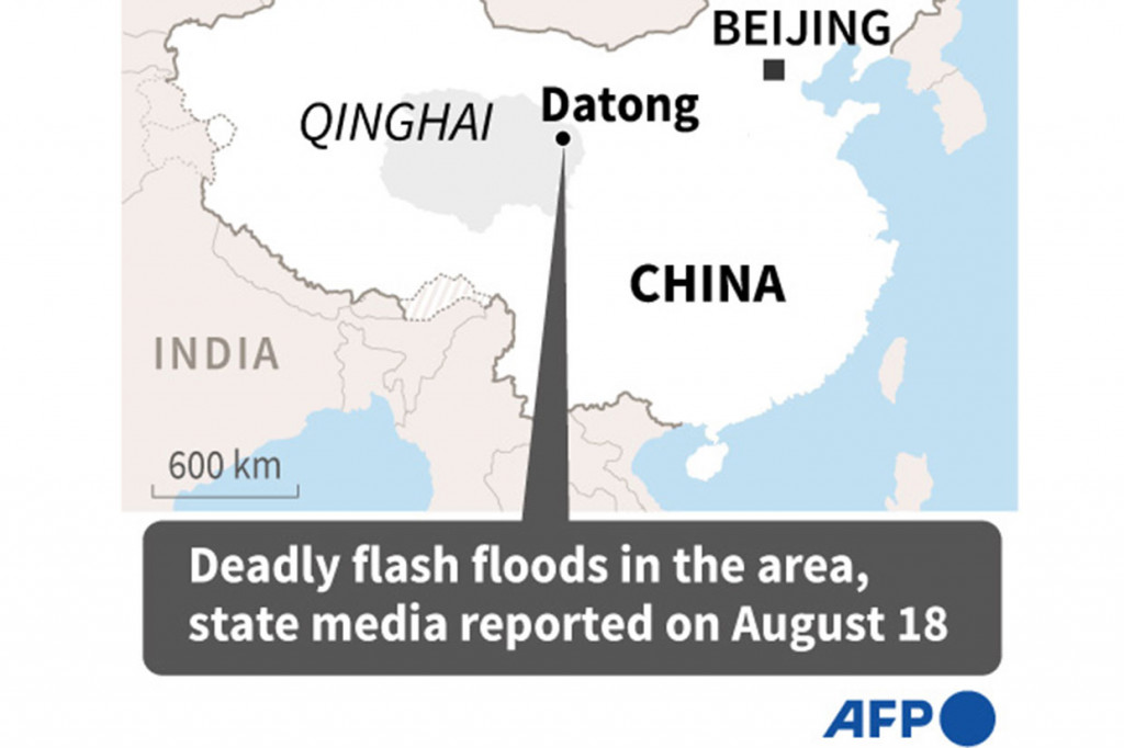 Penyiar CCTV menyatakan, banjir terjadi di daerah pegunungan di daerah Datong, Provinsi Qinghai, mempengaruhi lebih dari 6.200 orang dari enam desa.