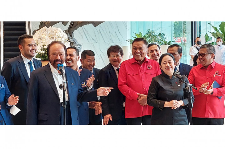 Puan tersenyum bahagia saat mengatakan pertemuan dengan Ketua Umum Partai NasDem Surya Paloh, merupakan bentuk silaturahmi antara keponakan dan paman.
