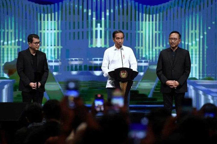 Presiden Joko Widodo meluncurkan platform media sosial generasi mendatang berupa dunia virtual bernama Jagat Nusantara, di Djakarta Theater, Jakarta, Jumat, 28 Oktober 2022.