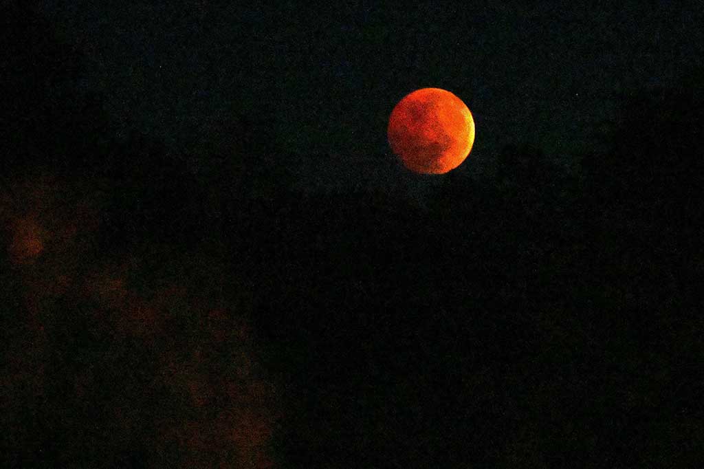 Blood moon terlihat saat gerhana bulan total di Tegucigalpa, Honduras pada Selasa, 8 November 2022. AFP PHOTO/Orlando Sierra