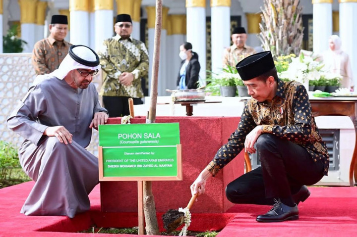 Usai peresmian, keduanya kemudian menanam pohon sala di pekarangan masjid.
