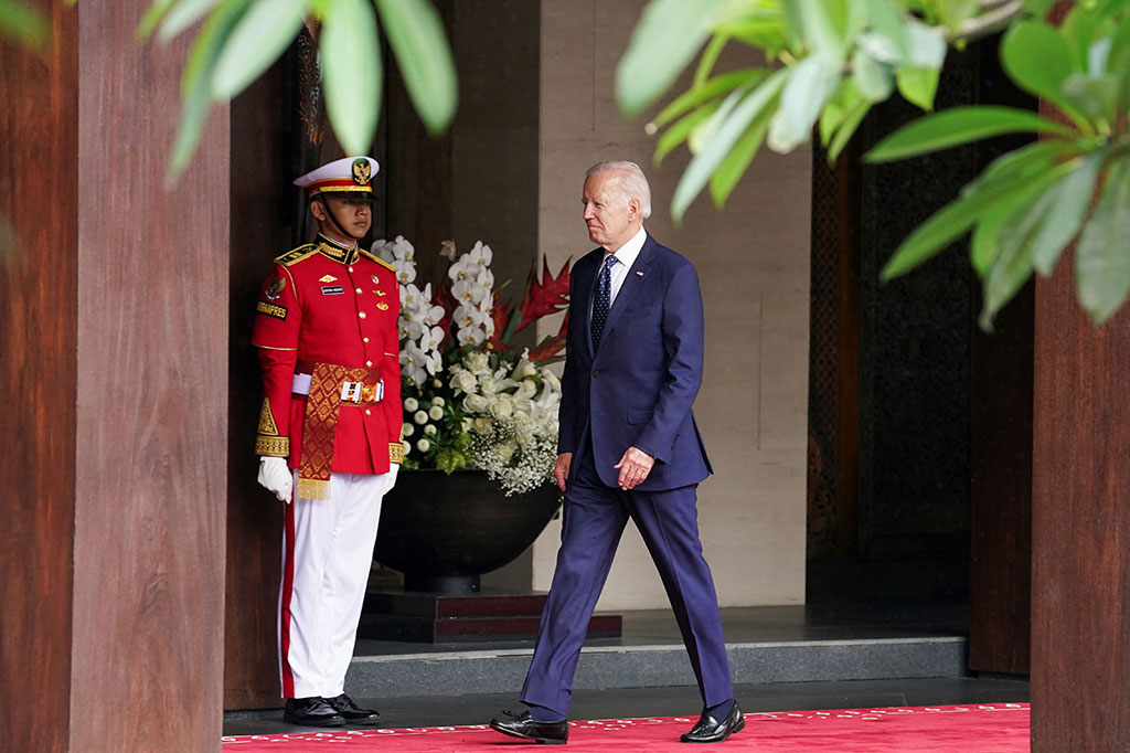 Presiden Amerika Serikat Joe Biden tiba paling akhir ke lokasi Konferensi Tingkat Tinggi (KTT) G20 di Apurva, Kempinski Hotel, Nusa Dua, Bali, Selasa, 1 November 2022.