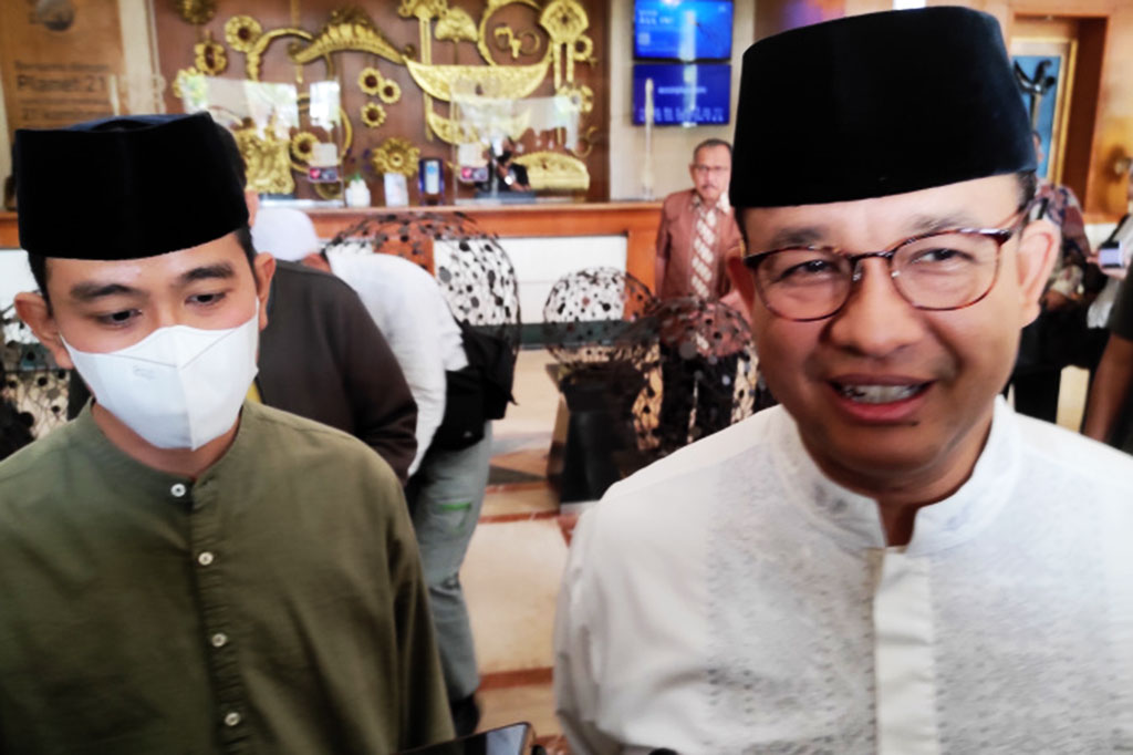 Mantan Gubernur DKI Jakarta Anies Baswedan memuji perkembangan Kota Solo yang makin tertib dan rapi, saat bertemu Wali Kota Surakarta Gibran Rakabuming Raka, Selasa, 15 November 2022. 