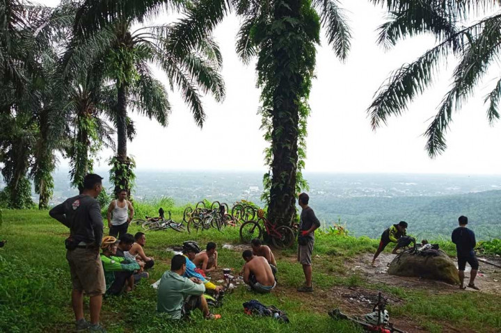 Dari atas kita bisa melihat lembah dan bentangan hamparan hijau pepohonan sawit. Angin bertiup semilir ditambah suasana yang teduh rindang membuat kita ingin berlama-lama duduk sambil ditemani kopi dan makanan kecil lainnya.