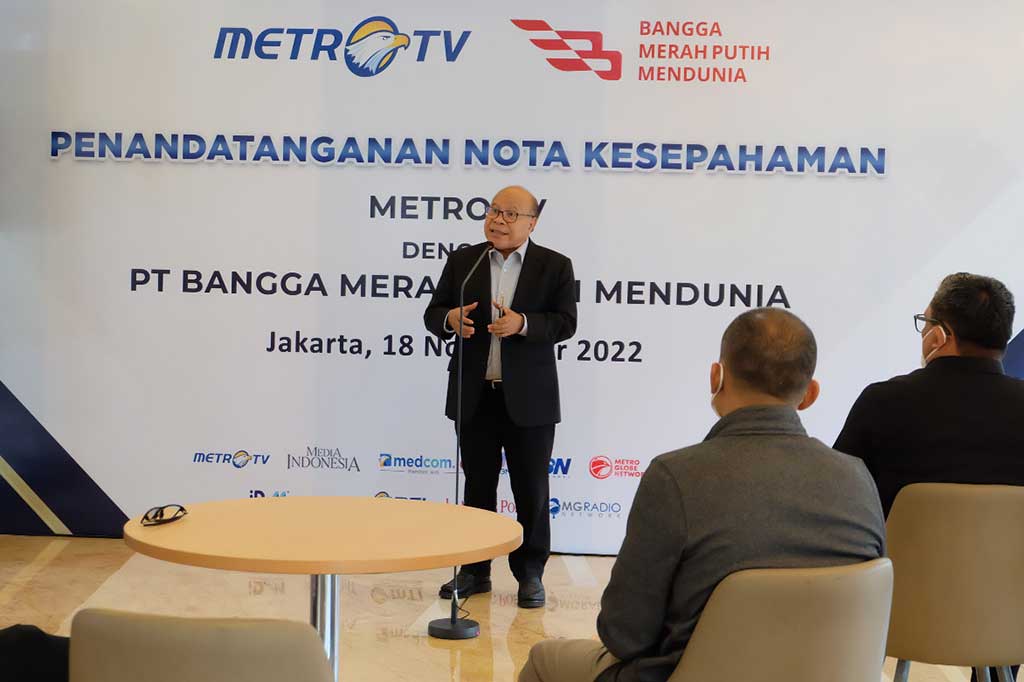 Untuk meningkatkan awareness mengenai Program Bangga Merah Putih Mendunia kepada masyarakat luas, Media Group Network akan menyajikan konten-konten special pada program Metro Sport, Soccer Time, Metro Siang, dan Special Program Bangga Merah Putih Mendunia.