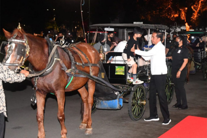 Presiden dan keluarga menyusuri jalanan Malioboro hingga Jalan Sosrowijayan selama sekira 30 menit sebelum kembali ke Gedung Agung untuk beristirahat.