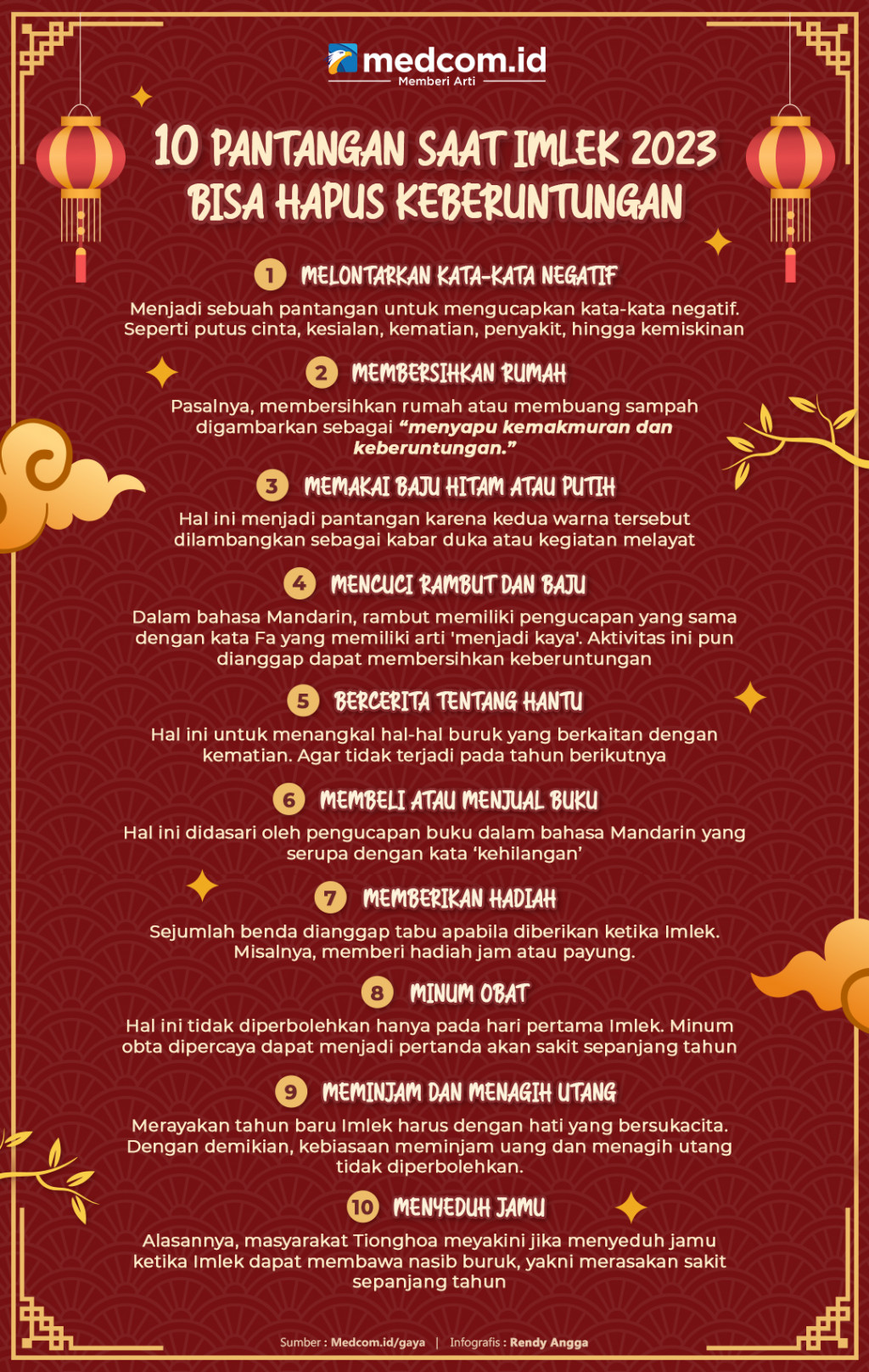 10 Pantangan saat Imlek 2023