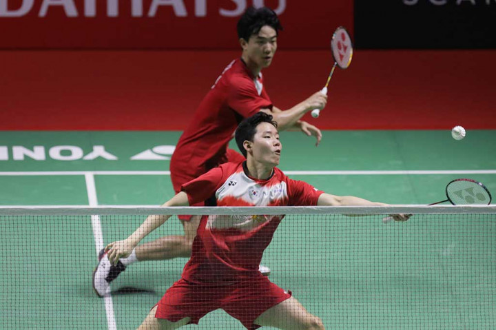 Ganda putra Kevin Sanjaya Sukamuljo/Marcus Fernaldi Gideon bermain tanpa kendala berat untuk mengalahkan pasangan Kang Min Hyuk/Seo Seung Jae dua gim langsung 21-17, 21-12 pada babak pertama Indonesia Masters 2023, Selasa, 24 Januari 2023. 