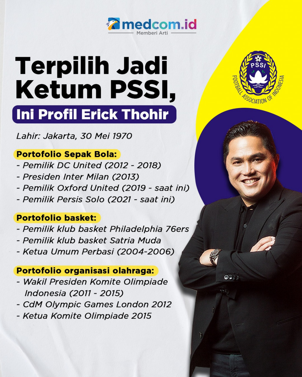 Profil Erick Thohir, Ketua Umum PSSI 2023-2027