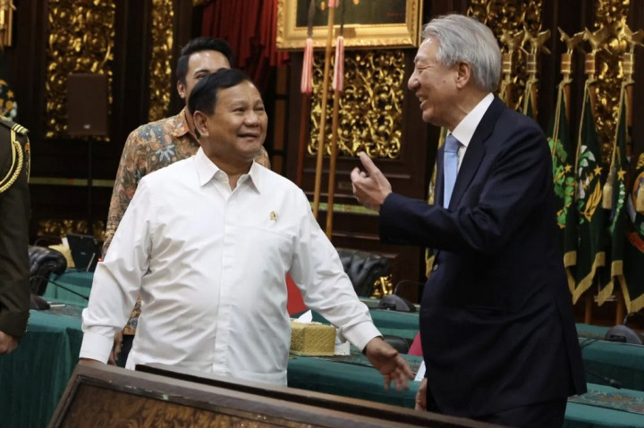 Menteri Pertahanan Prabowo Subianto menerima kunjungan kehormatan Menteri Senior dan Menteri Koordinator Keamanan Nasional Singapura Teo Chee Hean, di Kemhan, Jakarta, Selasa, 28 Februari 2023.