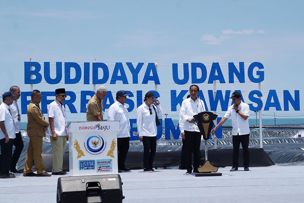 Presiden Joko Widodo mengatakan, setelah diresmikannya proyek percontohan tambak budidaya udang berbasis kawasan (BUBK) di Kebumen, Jawa Tengah selanjutnya model atau desain ini akan diterapkan di tambak kota Waingapu, Nusa Tenggara Timur.