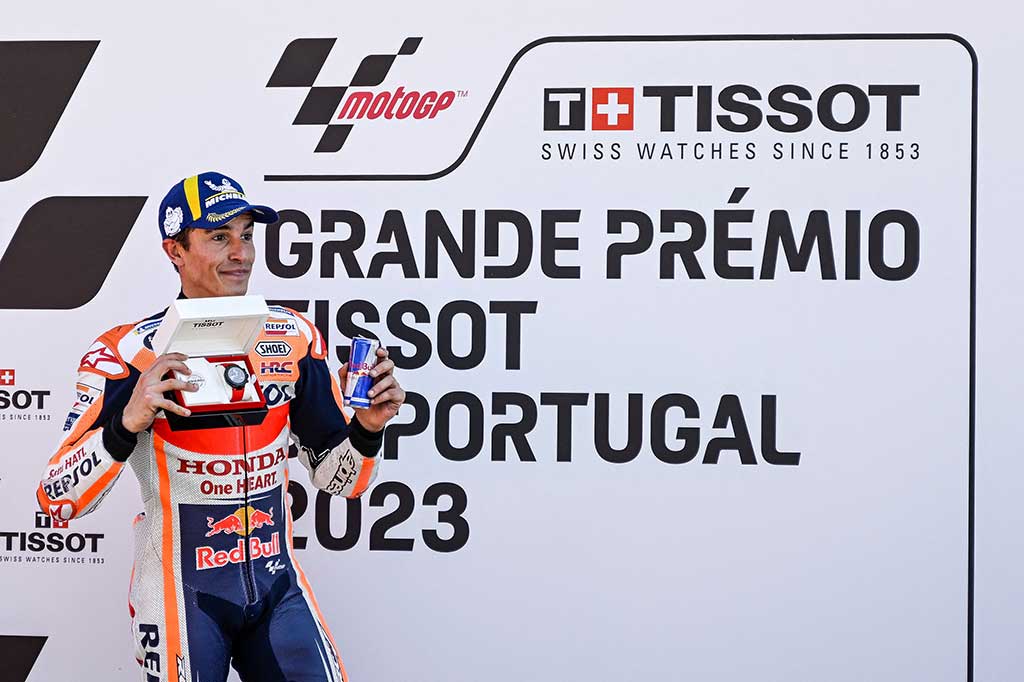 Pembalap Repsol Honda Marc Marquez membuat kejutan pada sesi kualifikasi MotoGP Portugal, Sabtu, 25 Maret 2023, dengan mencatatkan waktu tercepat 1 menit 37,226 detik, untuk merebut pole position Sprint Race malam nanti dan balapan utama, Minggu, 26 Maret 2023.