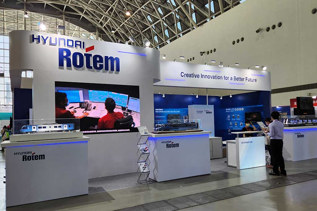 Hyundai Rotem Company, salah satu peserta Kaohsiung SCSE 2023, menampilkan inovasi terkait industri berat seperti kereta hingga gerbong barang.