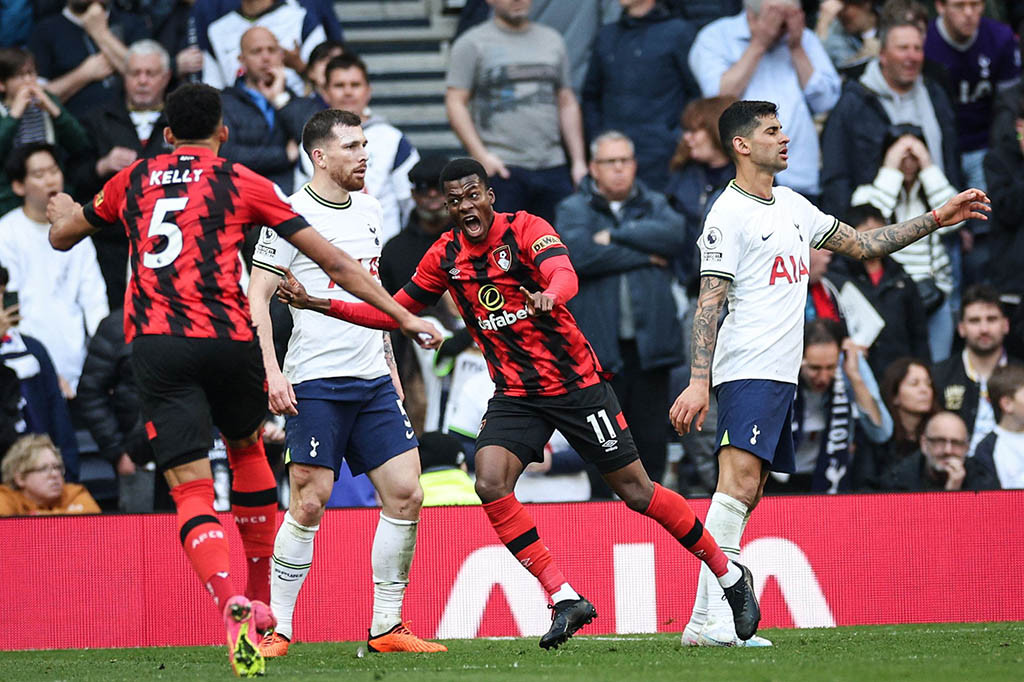Bournemouth secara dramatis menang 3-2 atas Tottenham Hotspur dalam matchday ke-30 Liga Inggris di Tottenham Hotspur Stadium pada Sabtu, 15 April 2023 malam WIB.