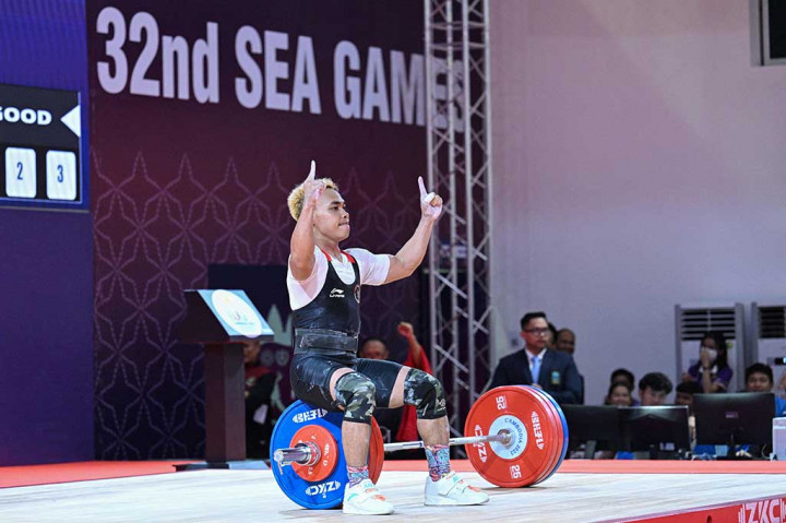 Atlet angkat besi (lifter) Eko Yuli Irawan berhasil memecahkan rekor pribadi sekaligus SEA Games pada babak final 61 kg putra di SEA Games 2023 Kamboja, Sabtu, 13 Mei 2023.