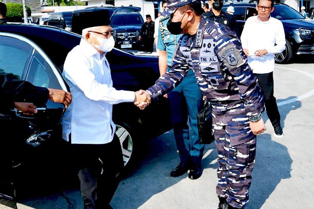 Wakil Presiden Maruf Amin bertolak menuju Pulau Untung Jawa, Kepulauan Seribu, Senin, 15 Mei 2023 untuk meresmikan Kampung Bahari Nusantara binaan TNI Angkatan Laut.