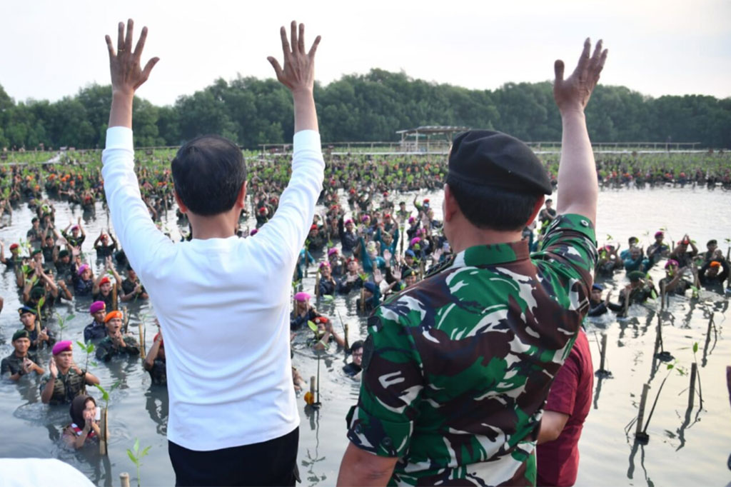 Penanaman Mangrove Nasional secara serentak itu oleh jajaran TNI di seluruh Indonesia dilaksanakan di 37 provinsi di 370 lokasi penanaman dengan jumlah 1.100.169 bibit mangrove yang ditanam.