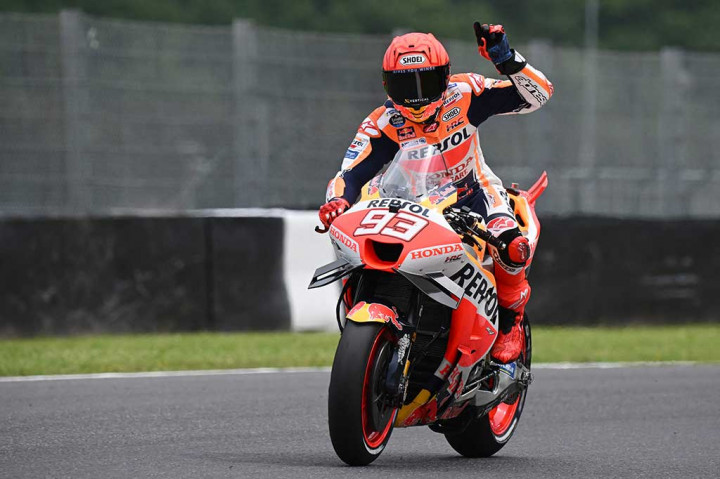 Marquez harus puas finis P2 dengan margin 0,078 detik dari polesitter dan adiknya, Alex Marquez dari tim Gresini melengkapi finis tiga besar setelah menyintas Q1, demikian laman resmi MotoGP.