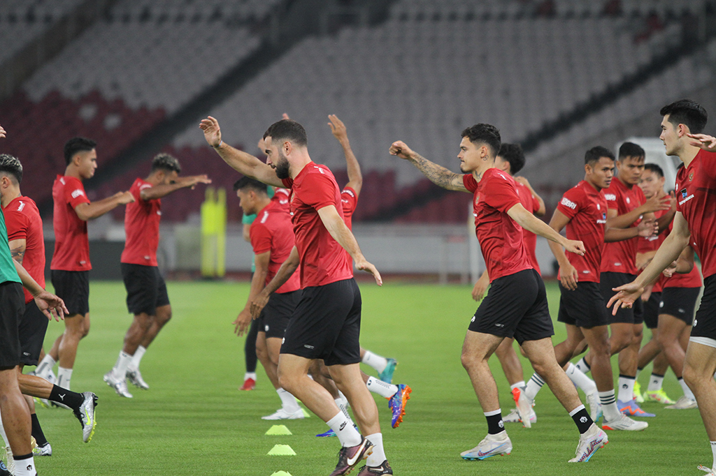 Momen sesi latihan Timnas Indonesia di Stadion Utama Gelora Bung Karno, Jakarta, Minggu, 18 Januari 2023