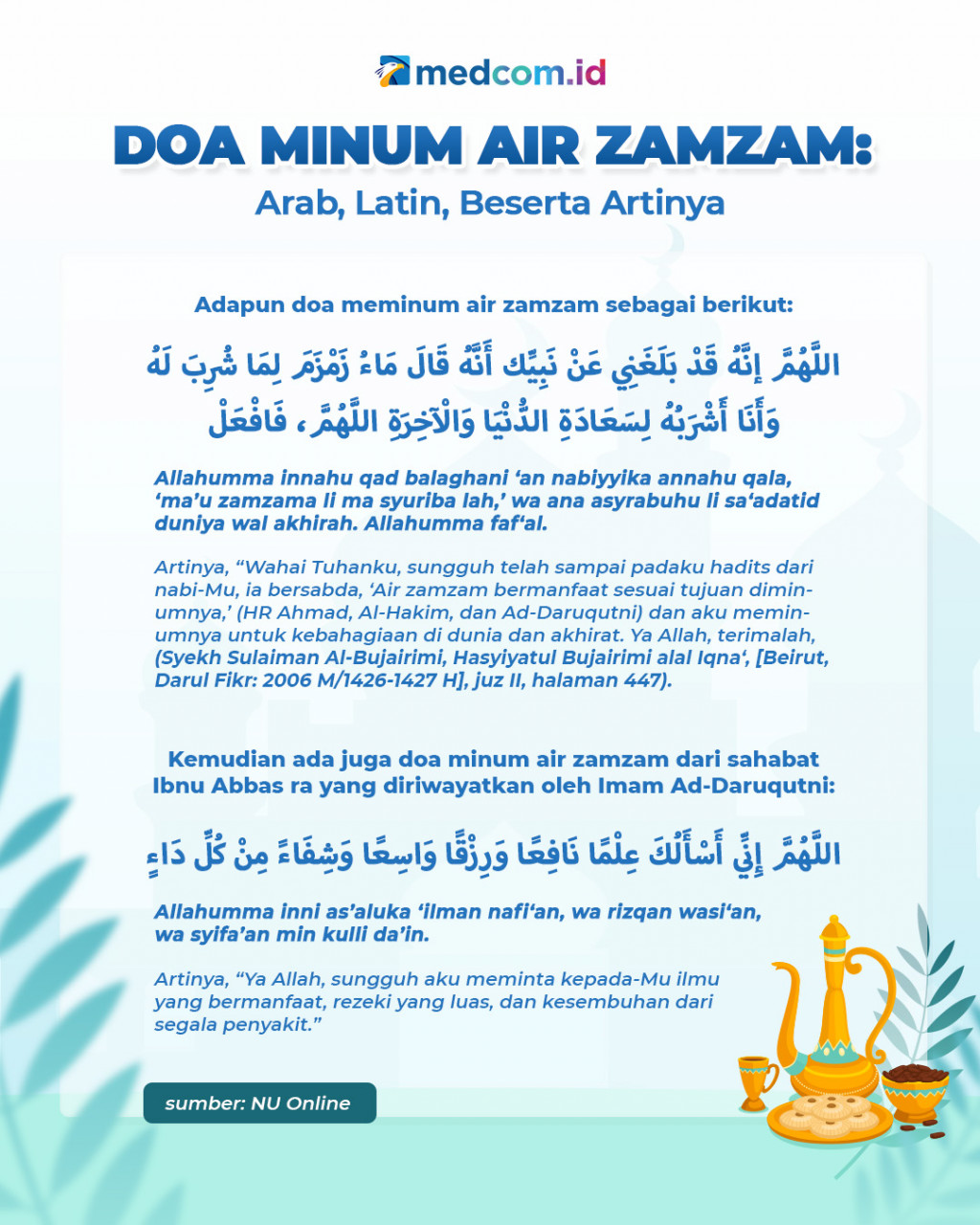 Doa Minum Air Zamzam: Arab, Latin, Beserta Artinya