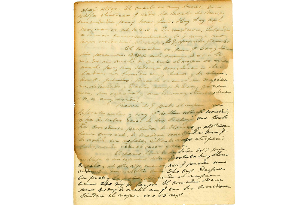 Dalam surat bernoda lembab, Artagaveytia Gomez mengagumi lingkungan kelas satu yang mewah, dengan menulis: 