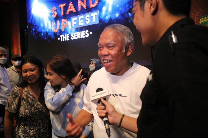 Menteri PUPR  Basuki Hadimuljono usai menyaksikan penampilan dari komika di acara Stand Up Fest The Series.
