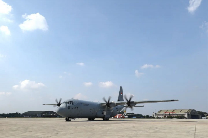 Momen kedatangan pesawat Super Hercules C-130J.