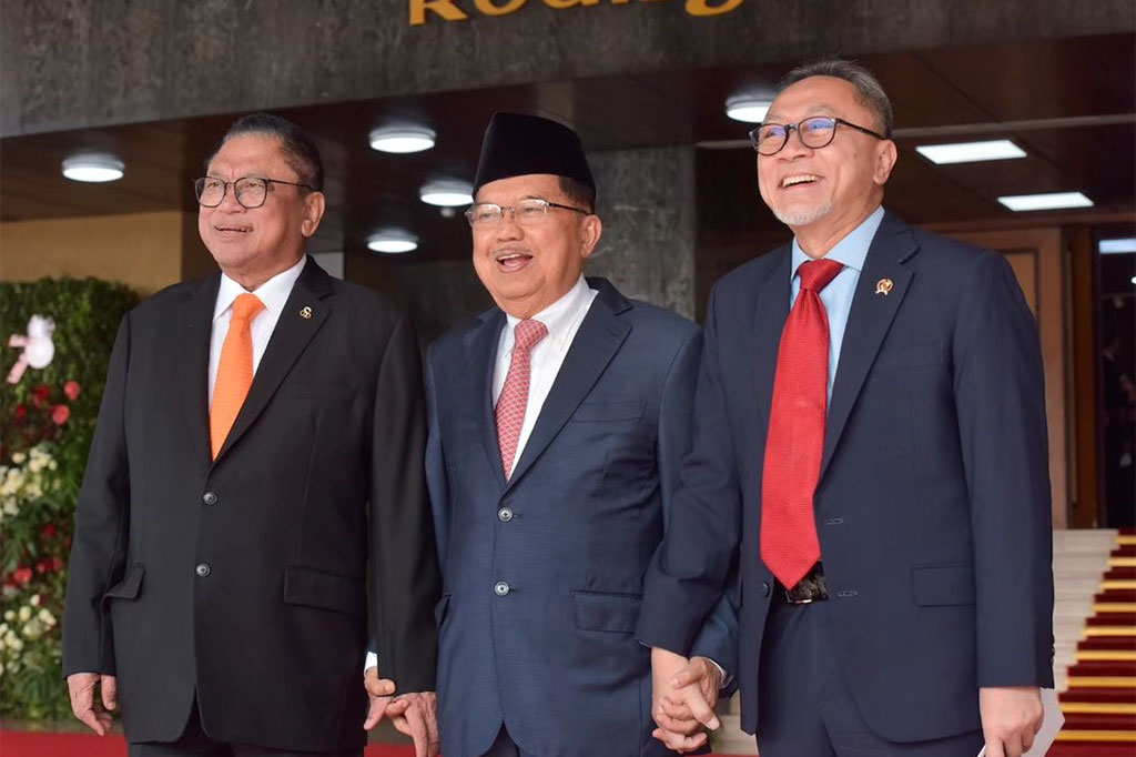 Wakil Presiden ke-10 dan ke-12 Jusuf Kalla menghadiri Sidang Tahunan MPR 2023.