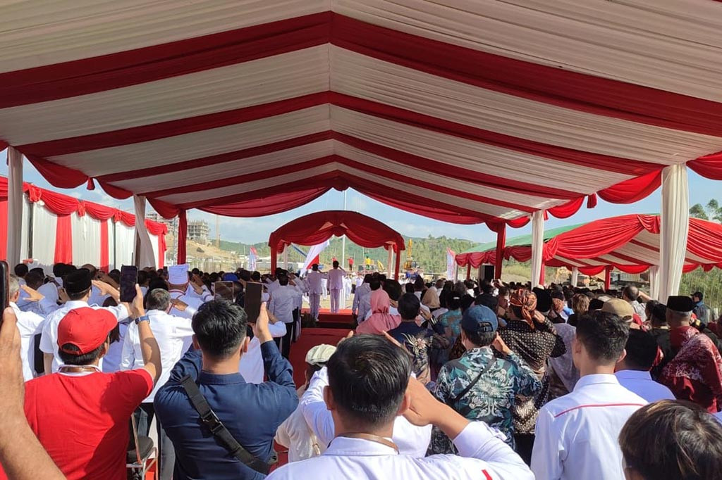 Upacara Kemerdekaan Indonesia ke 78 di Ibu Kota Nusantara (IKN) dilaksanakan tepat di lokasi sumbu kemerdekaan di wilayah Istana Presiden yang tengah dibangun di Kecamatan Sepaku, Kabupaten Kutai Penajam Paser Utara (PPU), Kalimantan Timur (Kaltim), Rabu, 17 Agustus 2023.