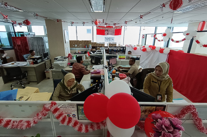 Suasana Balai Kota DKI Jakarta tampak sepi pada hari pertama penerapan kebijakan bekerja di kantor (work from office/WFO) sebanyak 50 persen dan sisanya di rumah (work from home/WFH), Senin, 21 Agustus 2023.