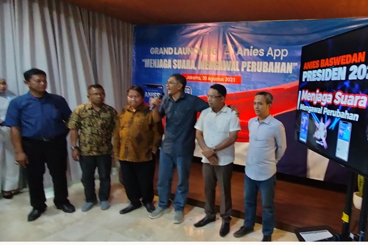 Relawan Anies Baswedan, luncurkan aplikasi Anies.App yang fungsikan untuk komunikasi antara Anies ke relawan ataupun ke pendukungnya guna membangun sinergi dalam mencapai tujuan bersama, Rabu, 30 Agustus 2023. Aplikasi tersebut dapat diunduh melalui Play Store maupun Apple apps.