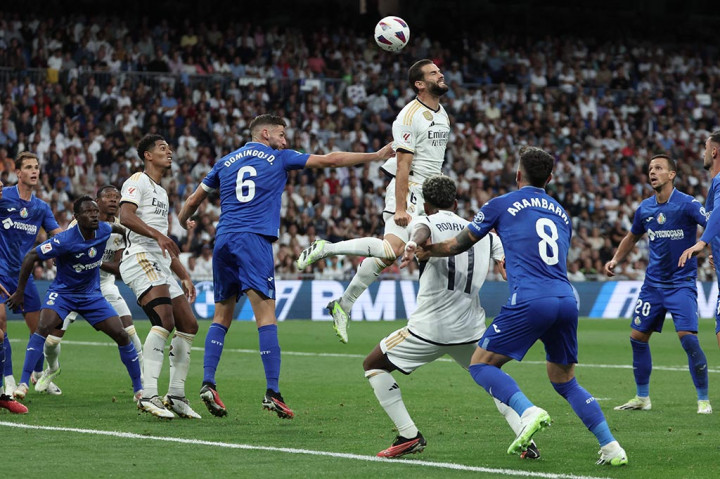 Jude Bellingham kembali menjadi pahlawan Real Madrid berkat gol penentu kemenangannya, saat mereka menang 2-1 atas tamunya Getafe, pada pertandingan Liga Spanyol yang dimainkan di Santiago Bernabeu, Madrid, Sabtu, 2 September 2023.