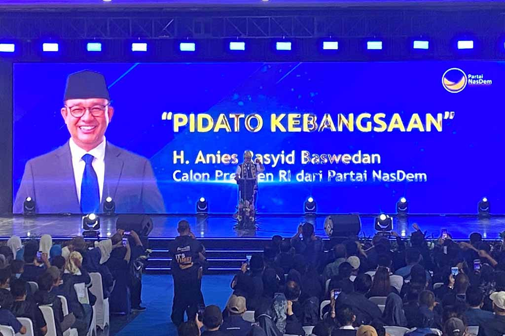 Bakal calon presiden (Bacapres) Anies Rasyid Baswedan bersilaturahmi bersama 6.000 kader NasDem se-Sumatra Selatan (Sumsel) di Kantor DPW NasDem Sumsel, Minggu, 10 September 2023.