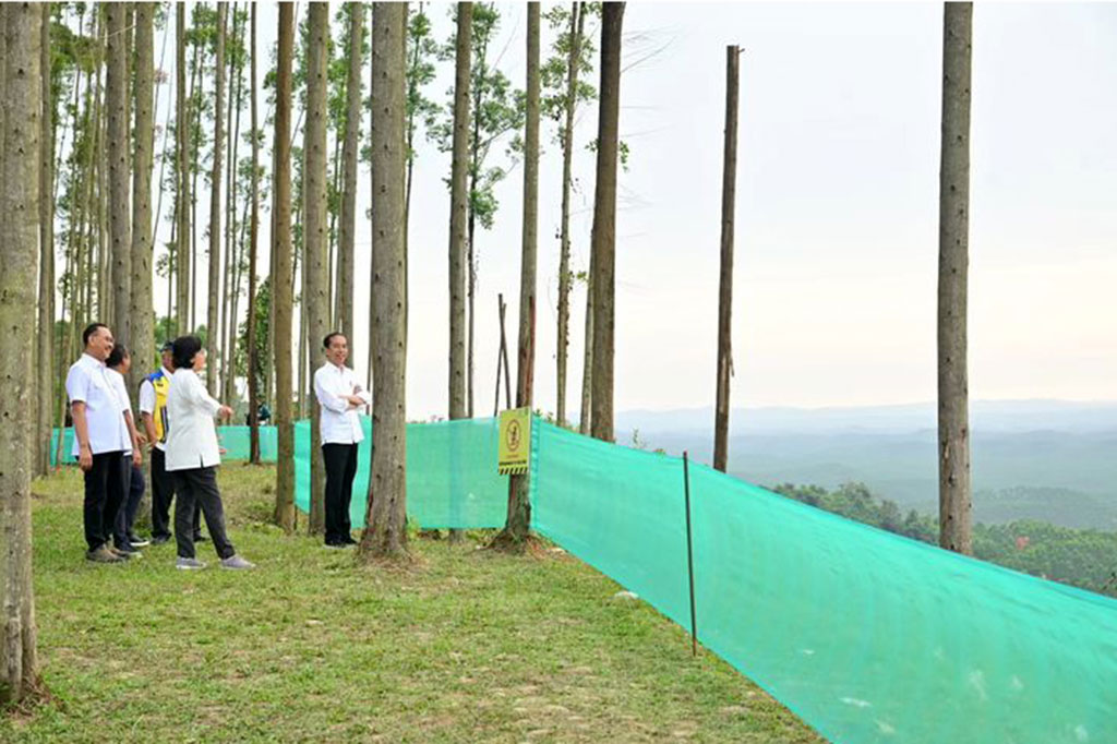 Presiden Joko Widodo (Jokowi) mengajak para menteri kabinet menikmati udara pagi sambil meninjau pemandangan serta proses pembangunan Ibu Kota Nusantara (IKN) di Kabupaten Penajam Paser Utara, Kalimantan Timur, Jumat, 22 September 2023.