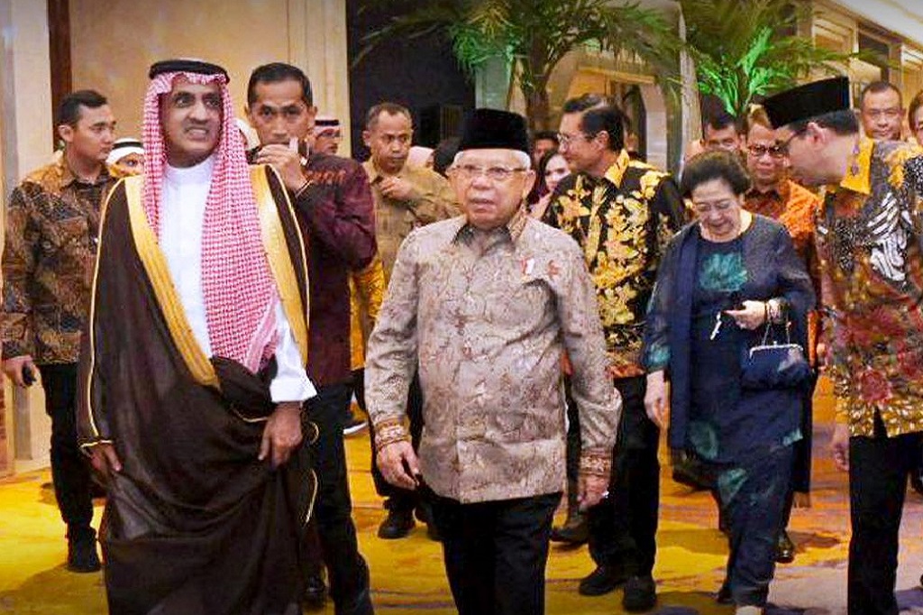 Wapres Ma’ruf Amin menghadiri Peringatan Hari Nasional ke-93 Kerajaan Arab Saudi yang digelar di Raffles Hotel, Jl. Prof. Dr. Satrio No. Kav. 3, Kuningan, Jakarta Selatan, Senineptember 2023 malam.