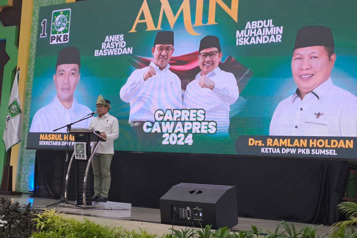 Bakal calon wakil Presiden untuk Pemilihan Umum 2024, Abdul Muhaimin Iskandar mendatangi Palembang, Sumatra Selatan, Jumat, 6 Oktober 2023. Ia menghadiri acara Rapat Koordinasi Wilayah Kader PKB di Sumatra Selatan. 